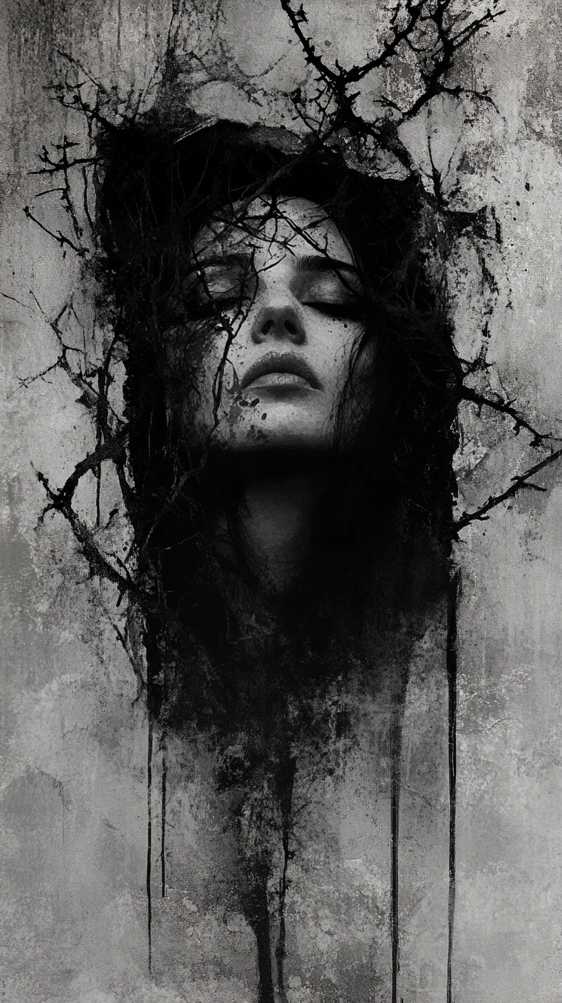 Ethereal woman emerging from a decaying concrete wall