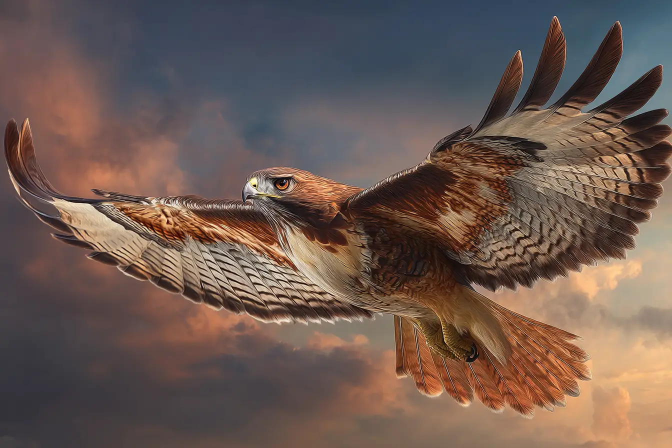 Majestic bird of prey soaring in a dynamic sky