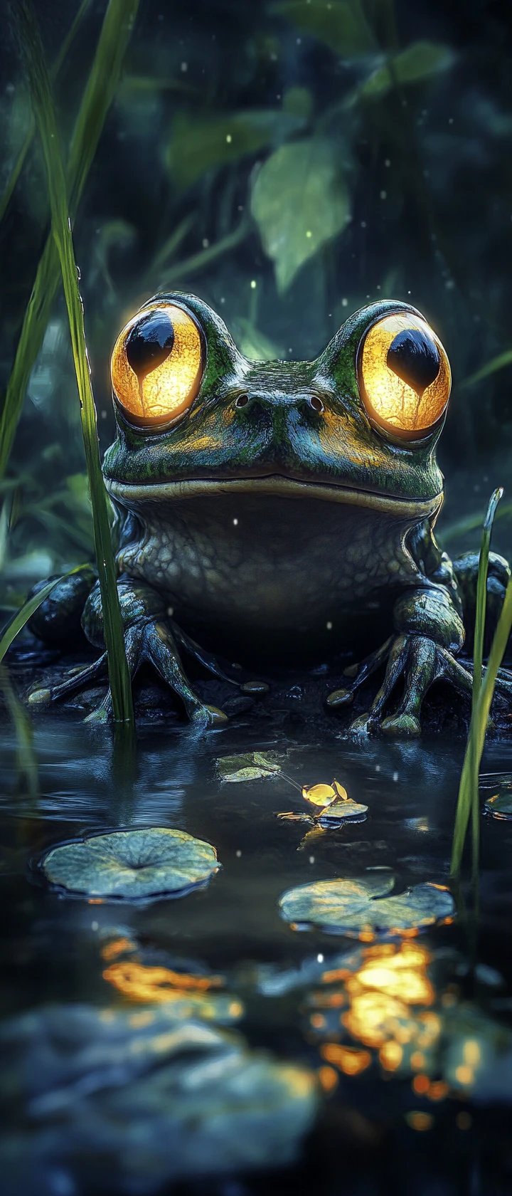 Mystical Frog By A Moonlit Enchanted Pond