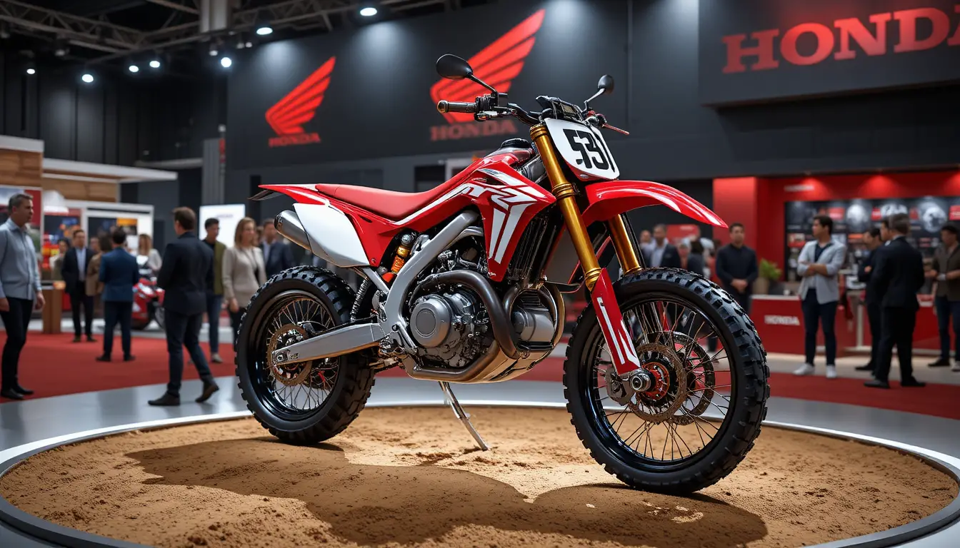 Rotes Konzept-Motocross-Motorrad auf Ausstellungsstand