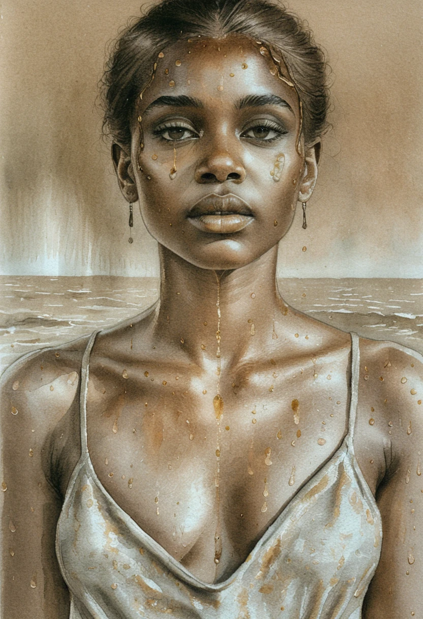 Watercolor portrait of a black woman rising from the sea