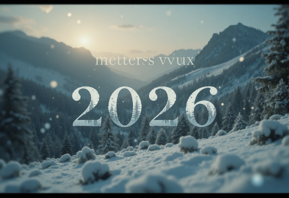 Vektorgrußkarte für 2026 mit verschneiter Winterlandschaft
