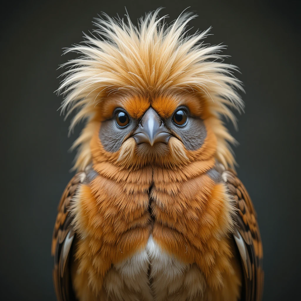 Orange breasted bird with blonde comb over hairstyle