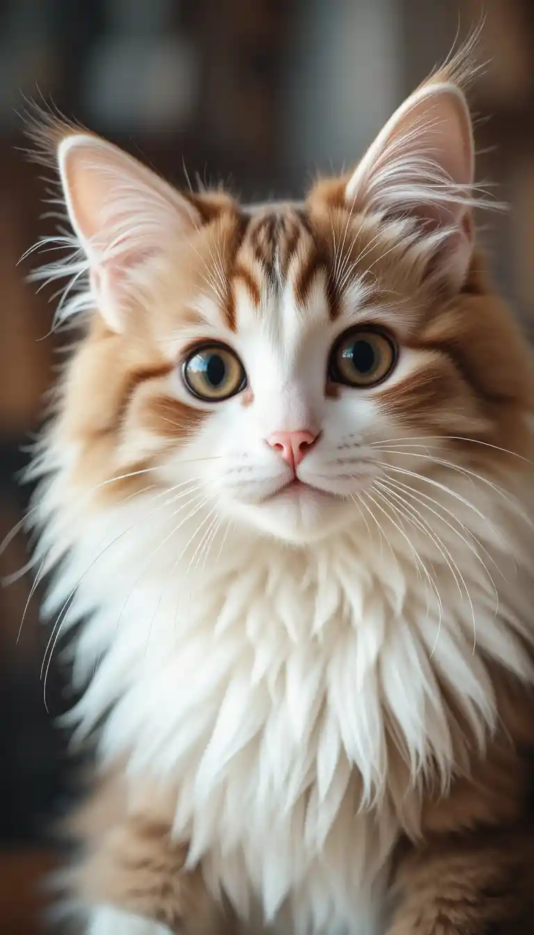 Fluffy long haired cat with bright amber eyes