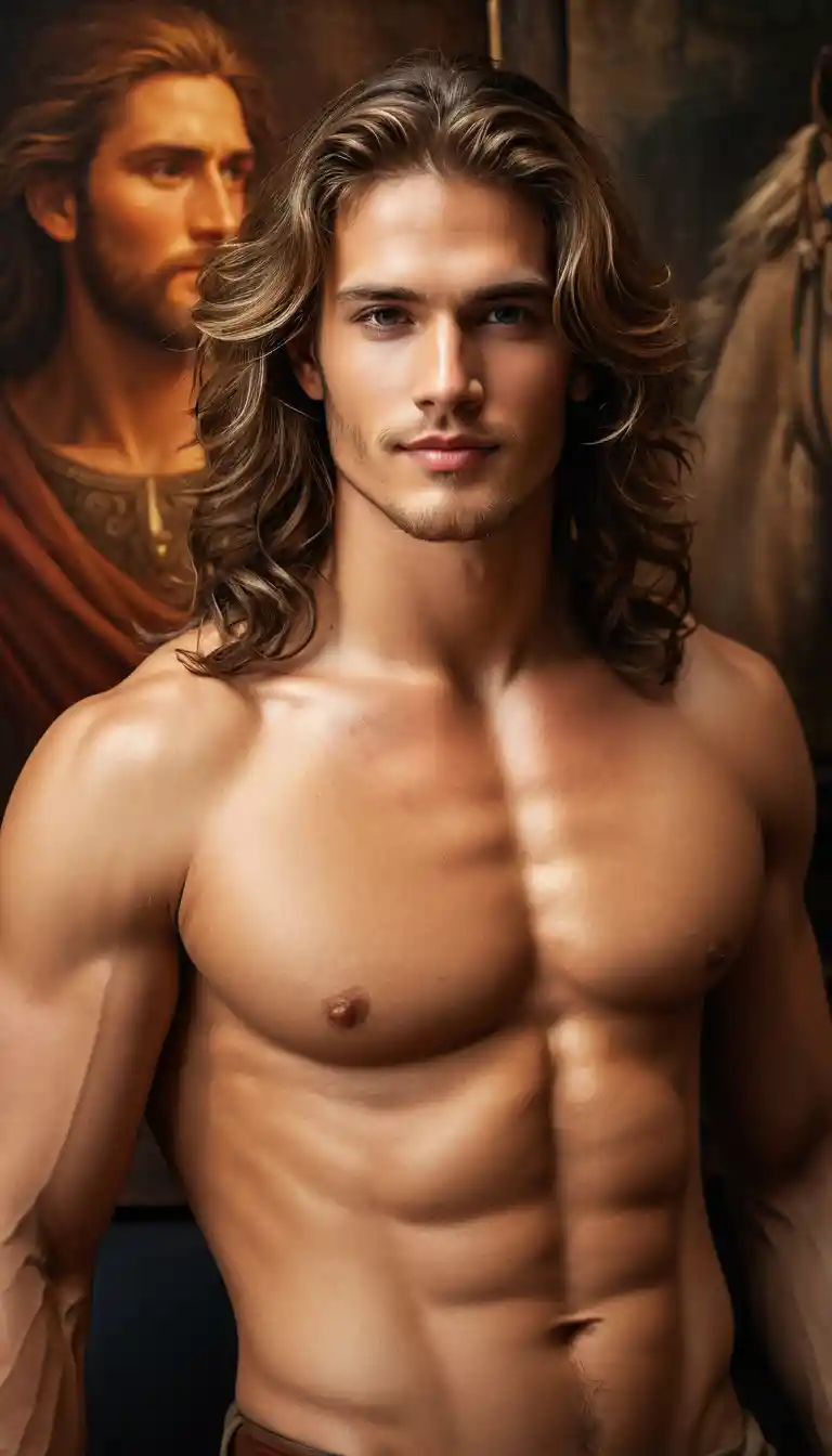 고대 전장에서 포즈를 취한 젊은 전사