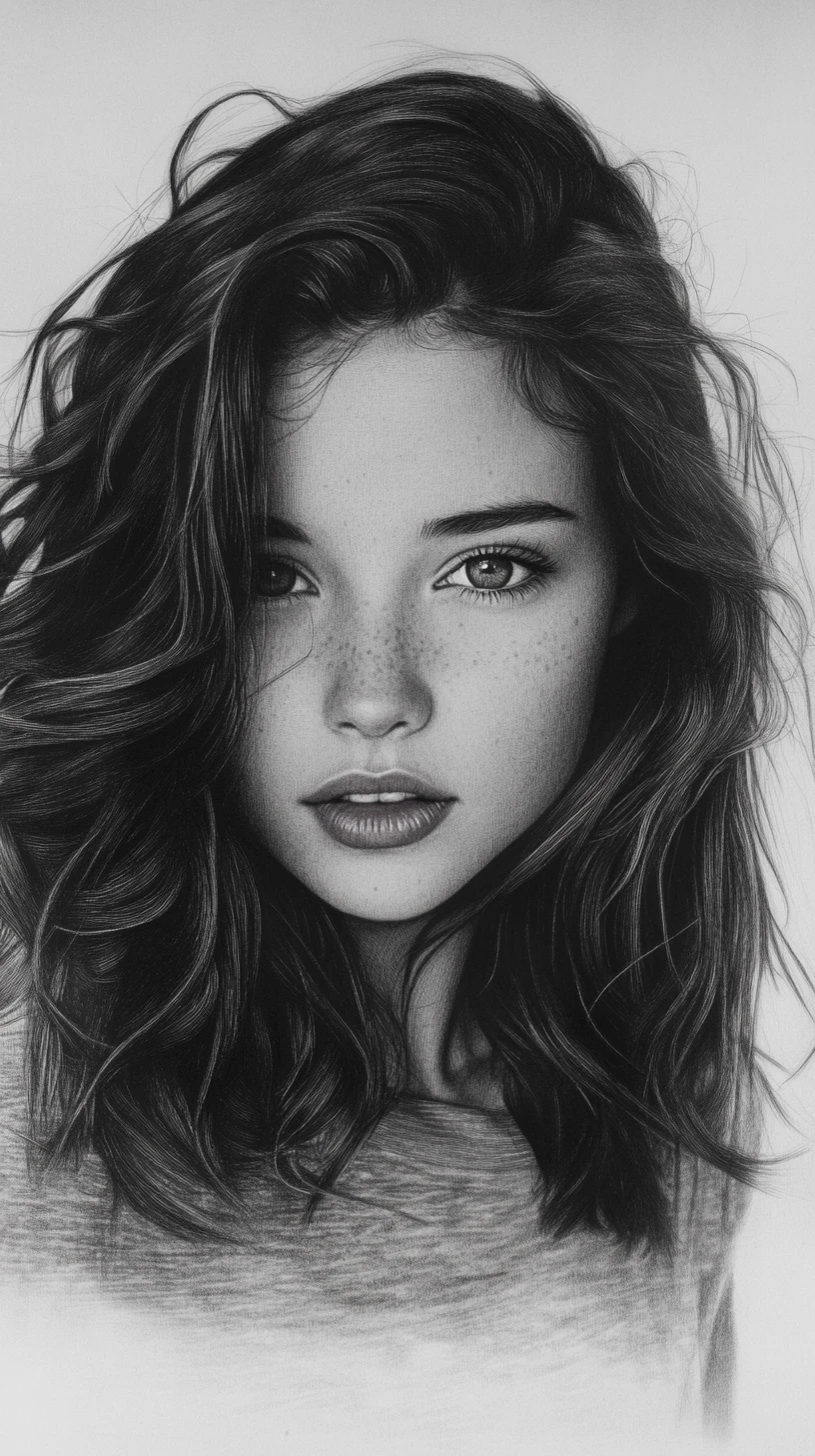 Graphite portrait of a young woman with curly hair