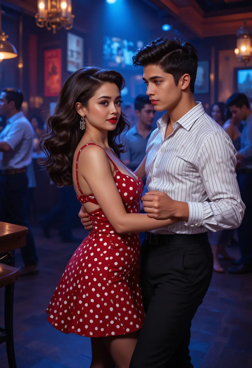 Young couple dancing in a dimly lit nightclub