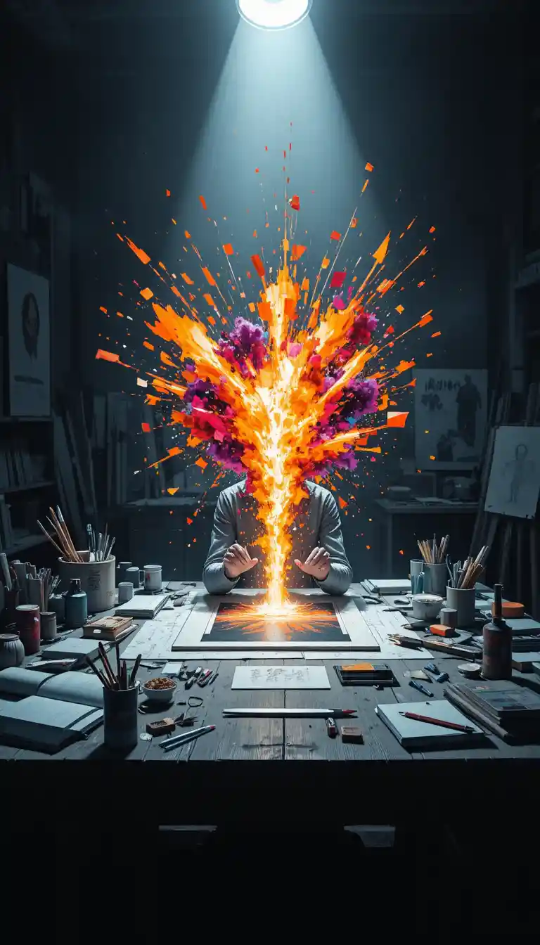 Artist hands ignite a vibrant burst of creative studio energy