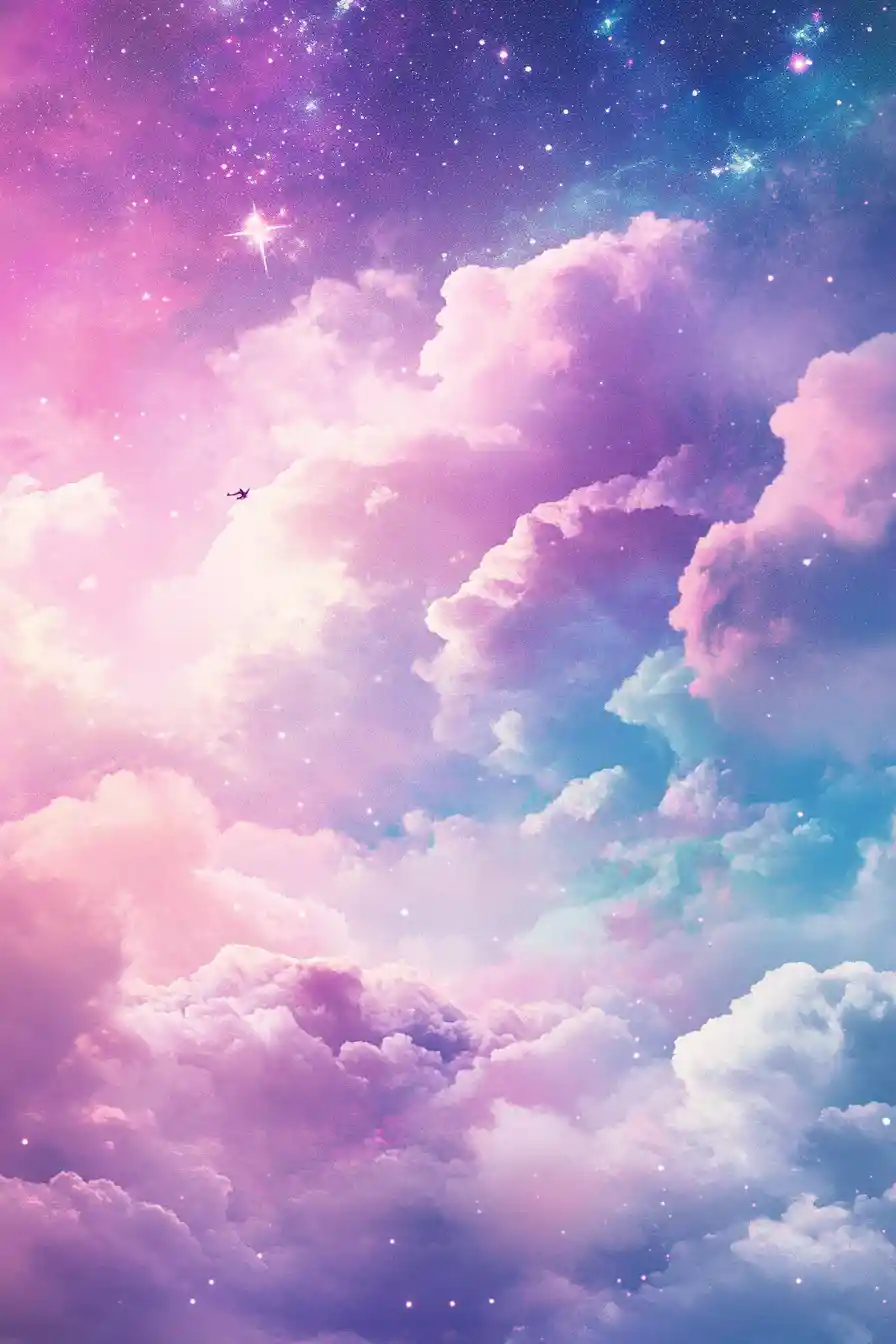 Sleeping fairies resting on clouds among glowing stars