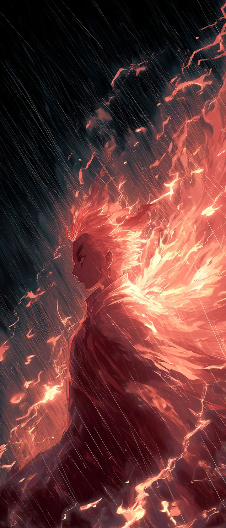 Phoenix Rising From Ashes In A Stormy Fantasy Sky
