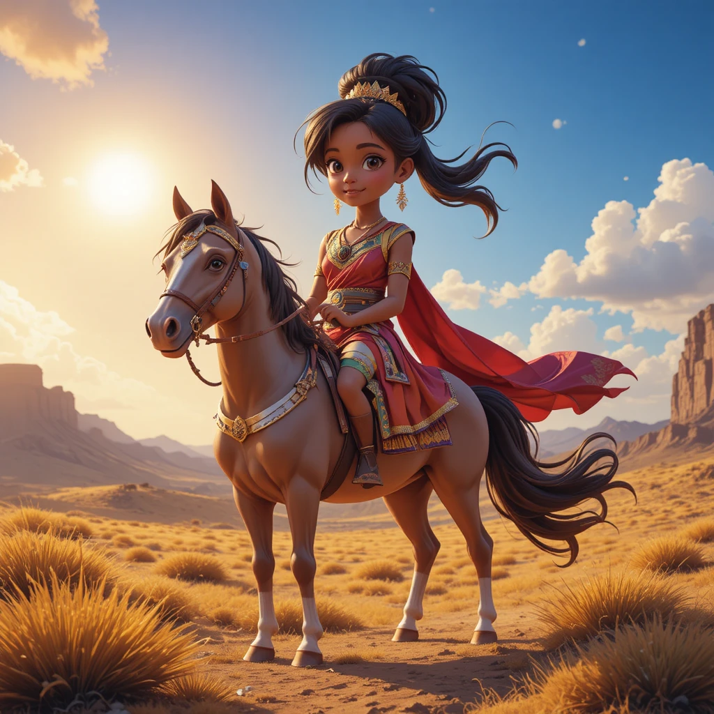Brave young girl standing proudly on a horse