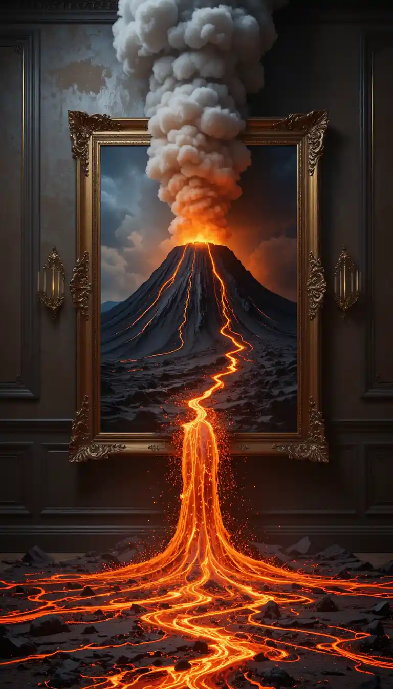 Lave Volcanique Jaillissant d’un Tableau Encadré au Mur