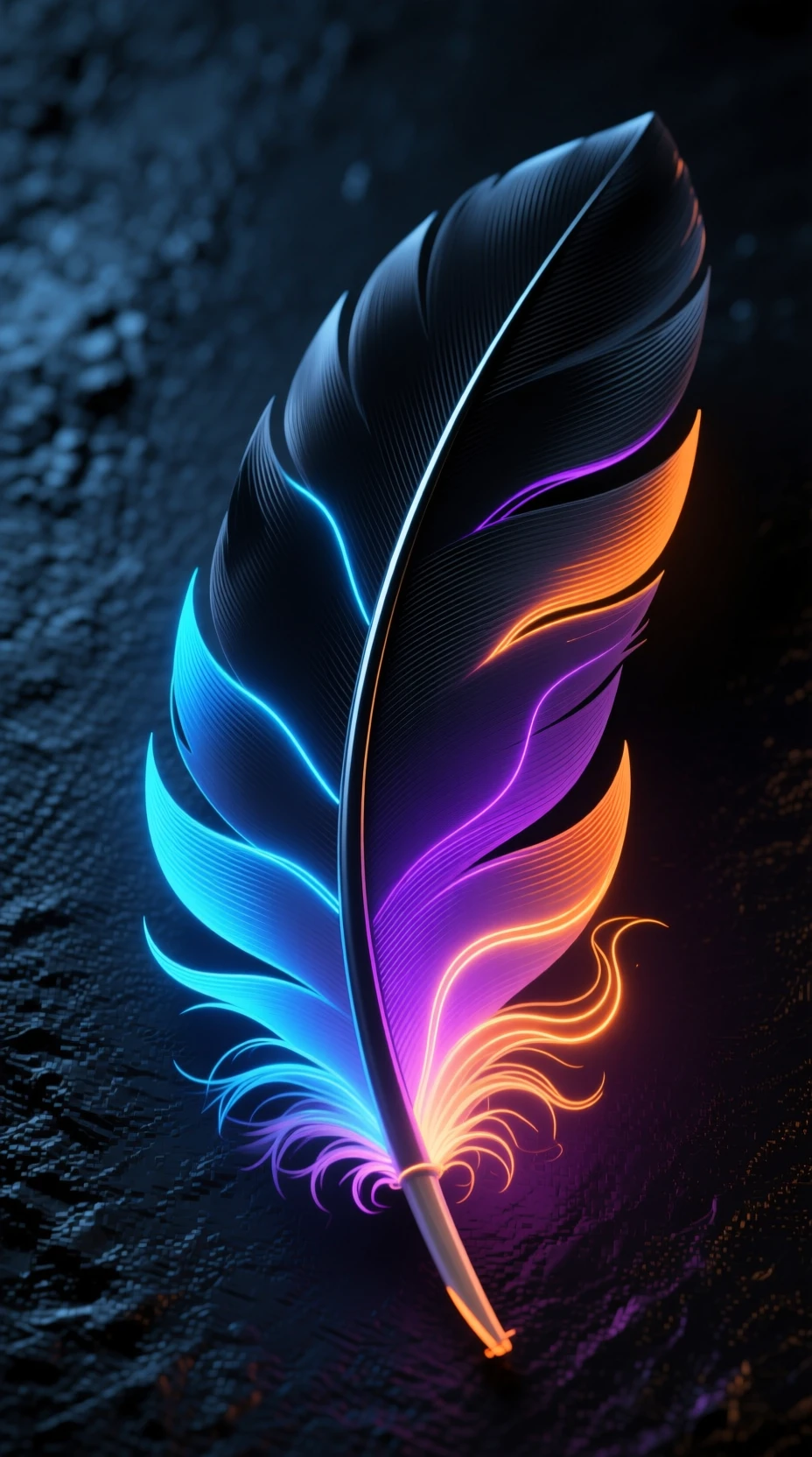 單一黑色羽毛搭配發光霓虹光效
