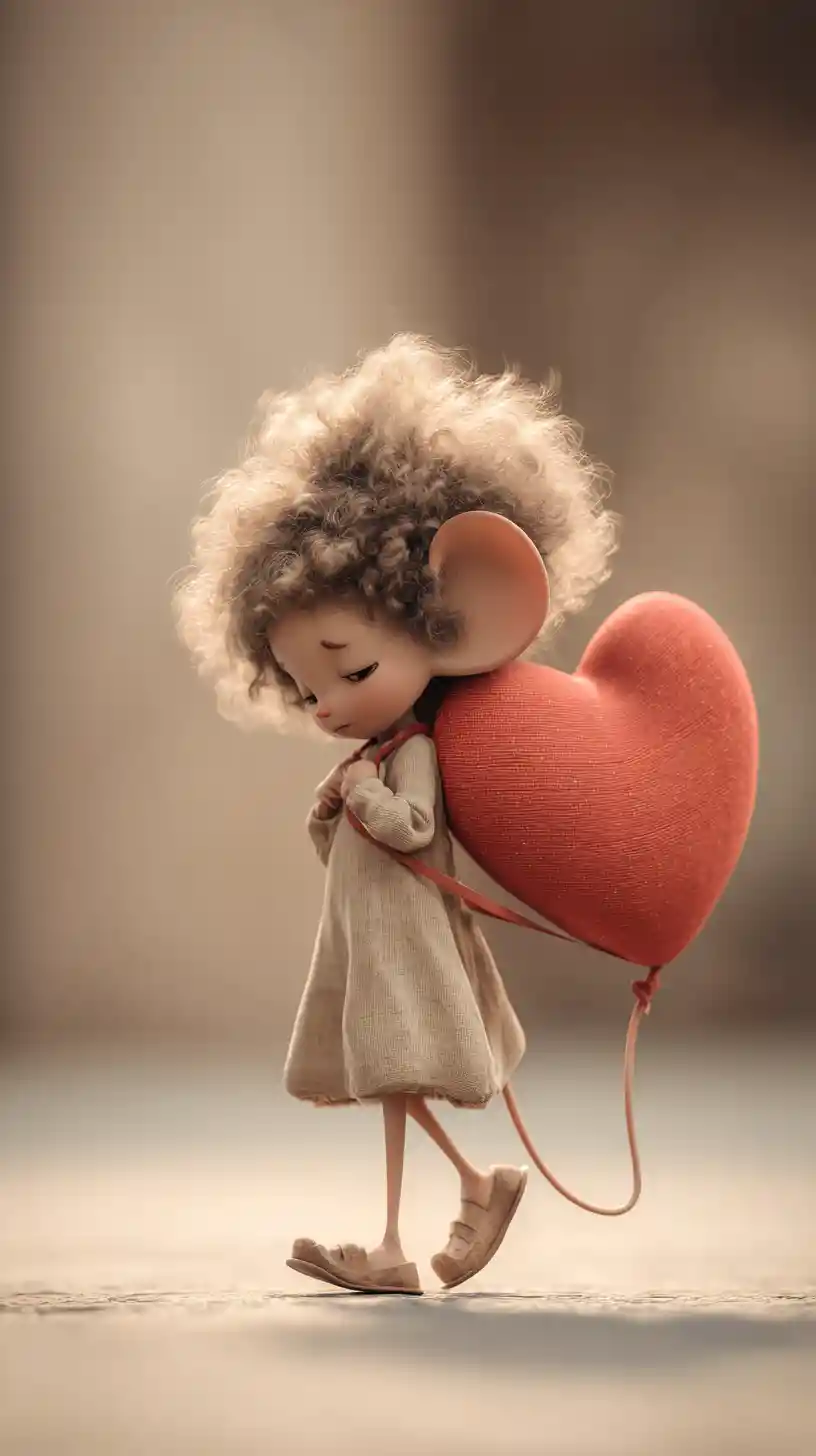 3d cartoon mouse girl carrying an oversized red heart