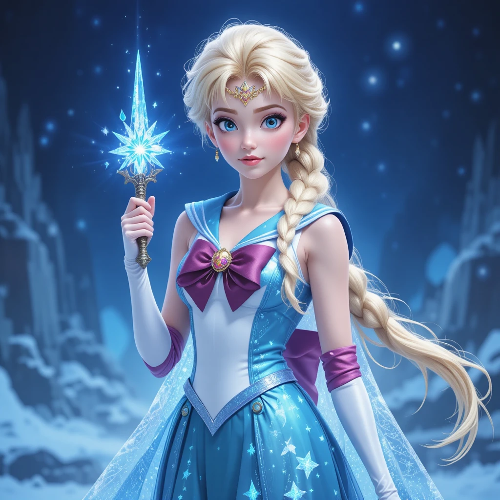 Magical blonde heroine in sailor outfit with icy powers