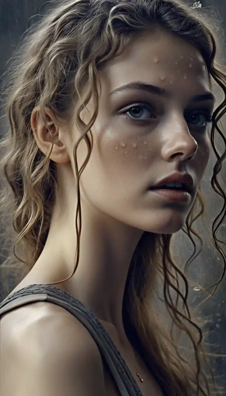 Charcoal portrait of young woman with soft side lighting