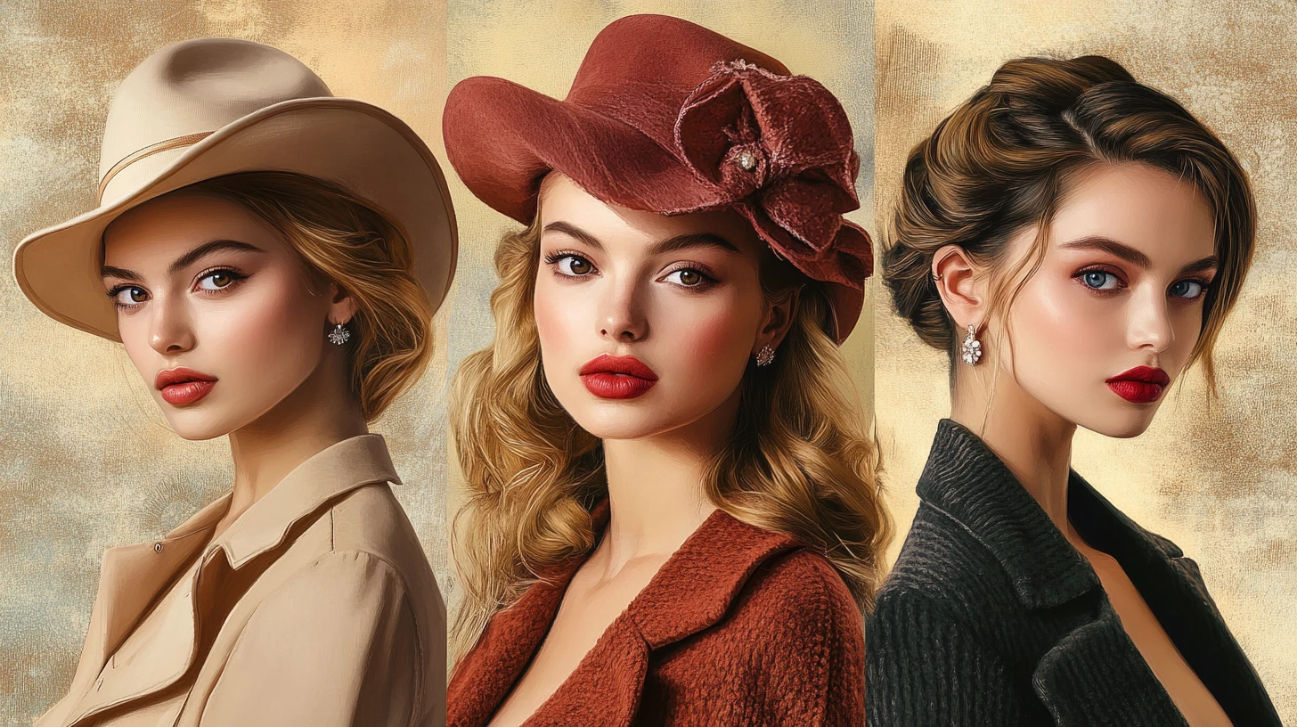 Three stylish women in retro 70s fashion portrait