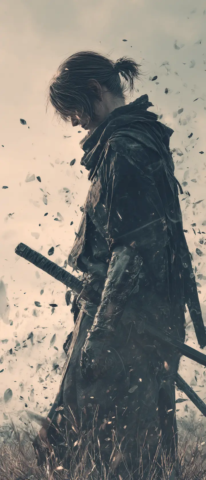 Warrior With Cracked Sword On A Silent Battlefield