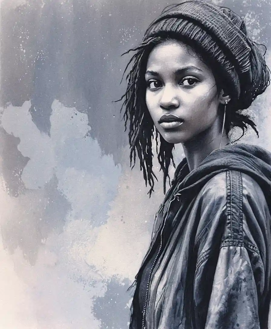 Charcoal portrait of a serene young woman on gray paper