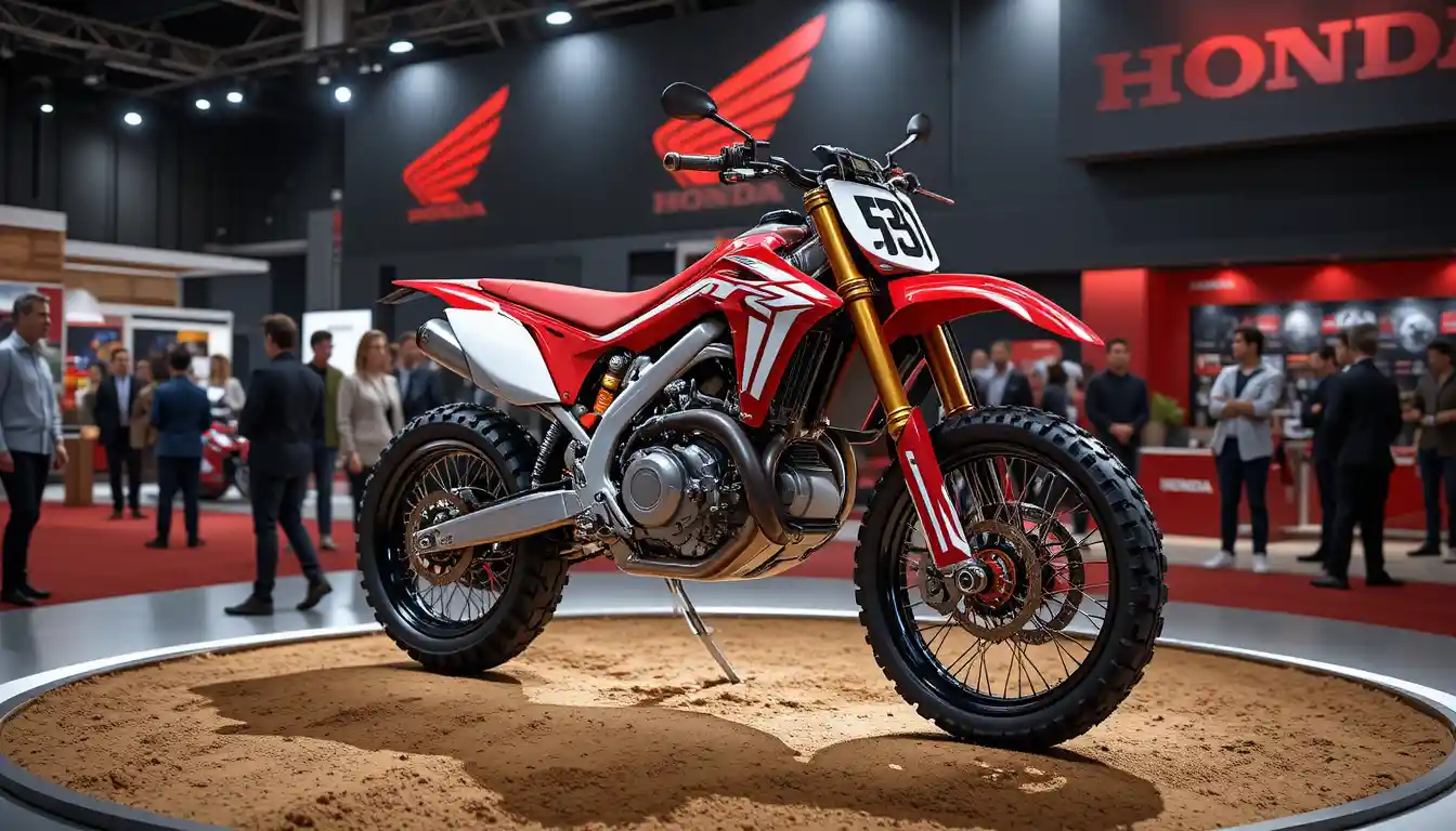 Rotes Konzept-Motocross-Motorrad auf Ausstellungsstand