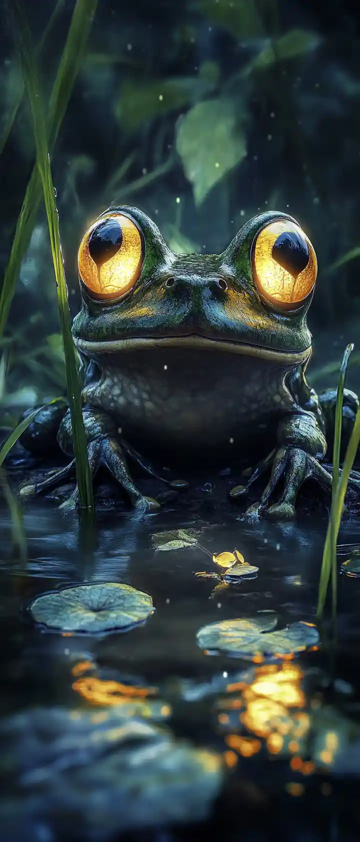 Mystical Frog By A Moonlit Enchanted Pond