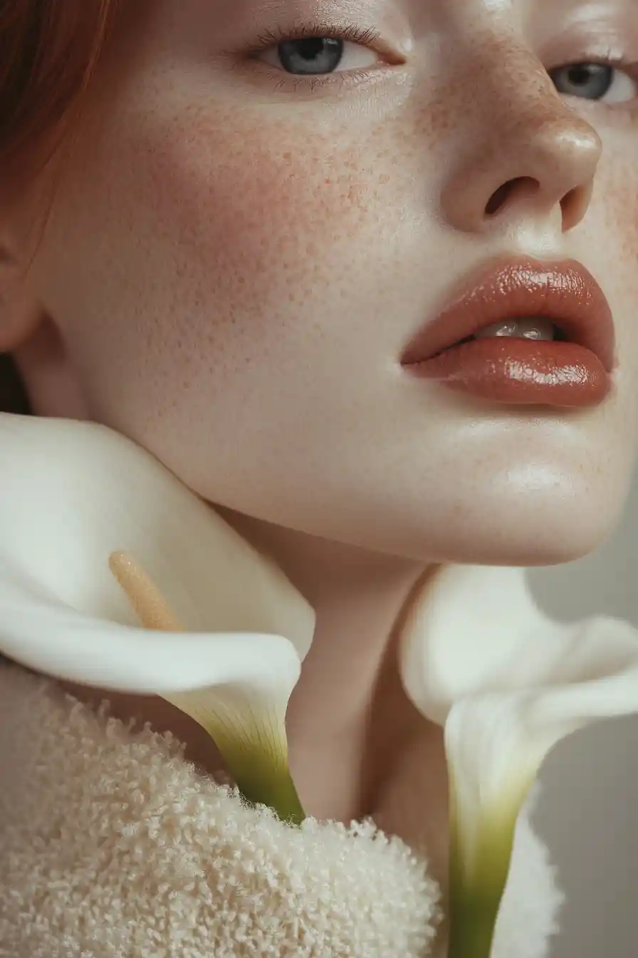 Close up portrait with calla lilies and butterfly light