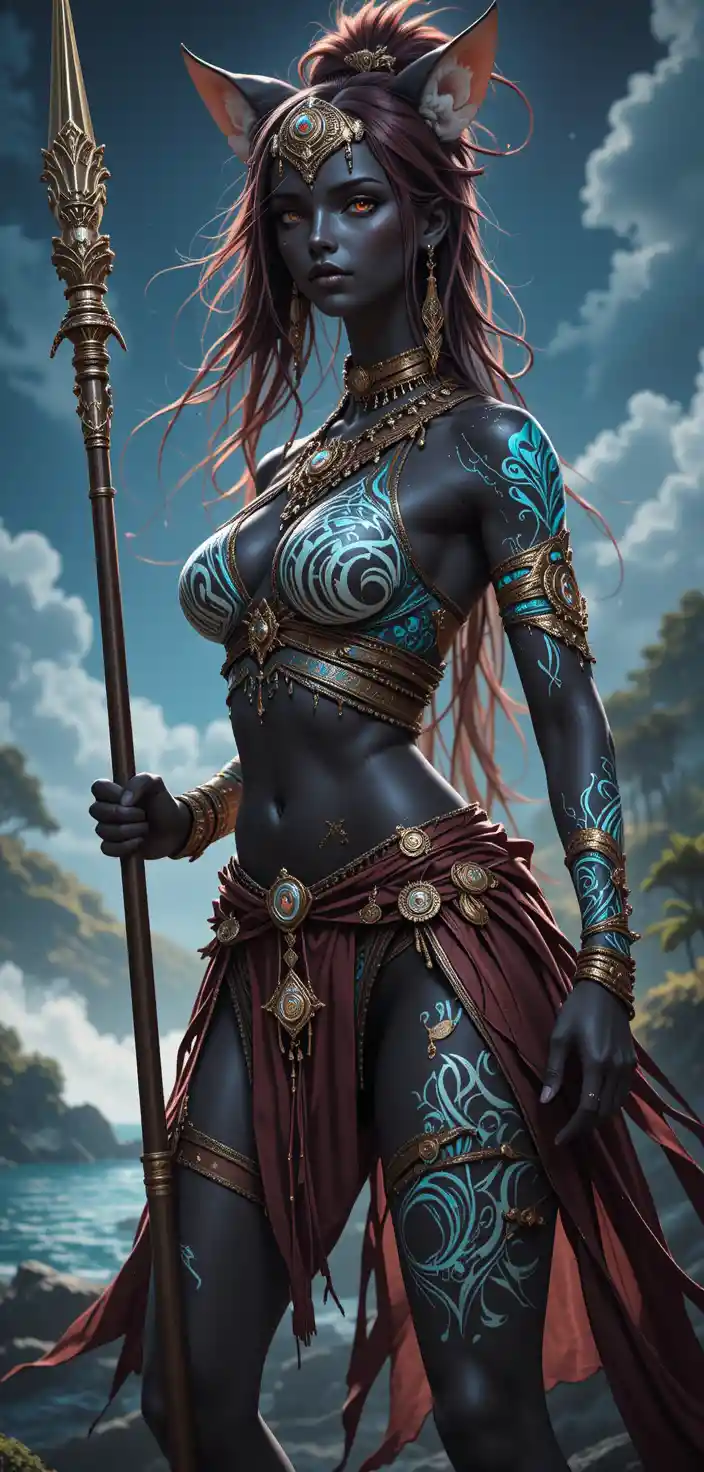 Anime warrior woman in glowing battle stance silhouette
