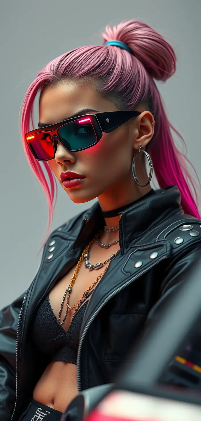 Cyberpunk supergirl in studio with confident full body pose