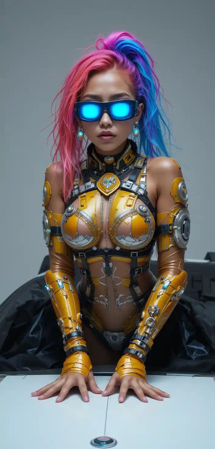 Supergirl cyberpunk en portrait de mode en studio