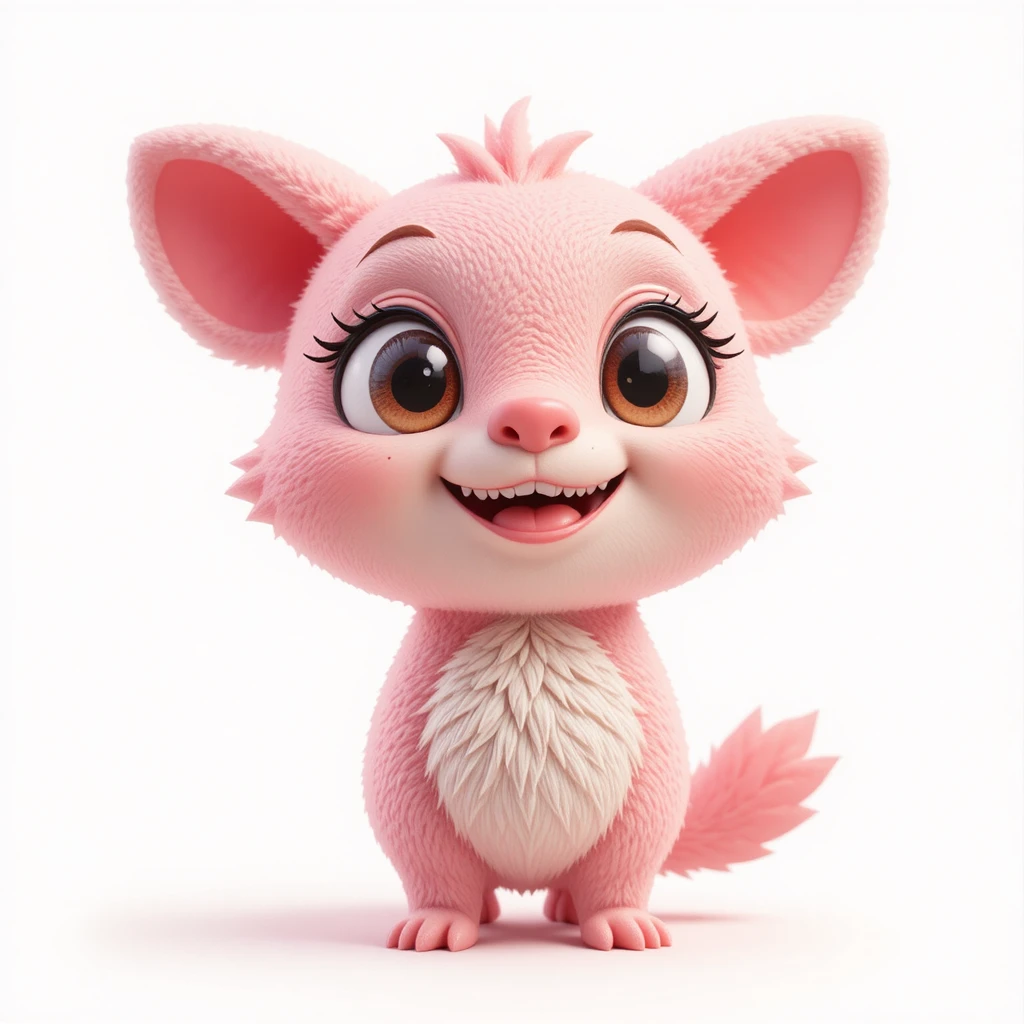 Tierno animal de caricatura rosa con orejas caídas y largas pestañas