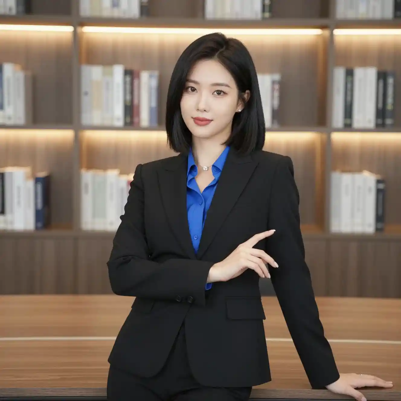 Confident Korean businesswoman in a modern conference room