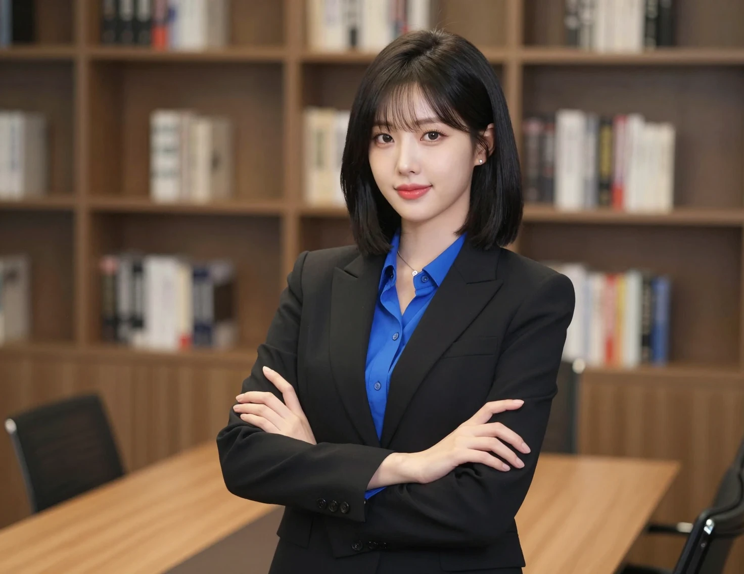 Confident Korean businesswoman in a modern conference room