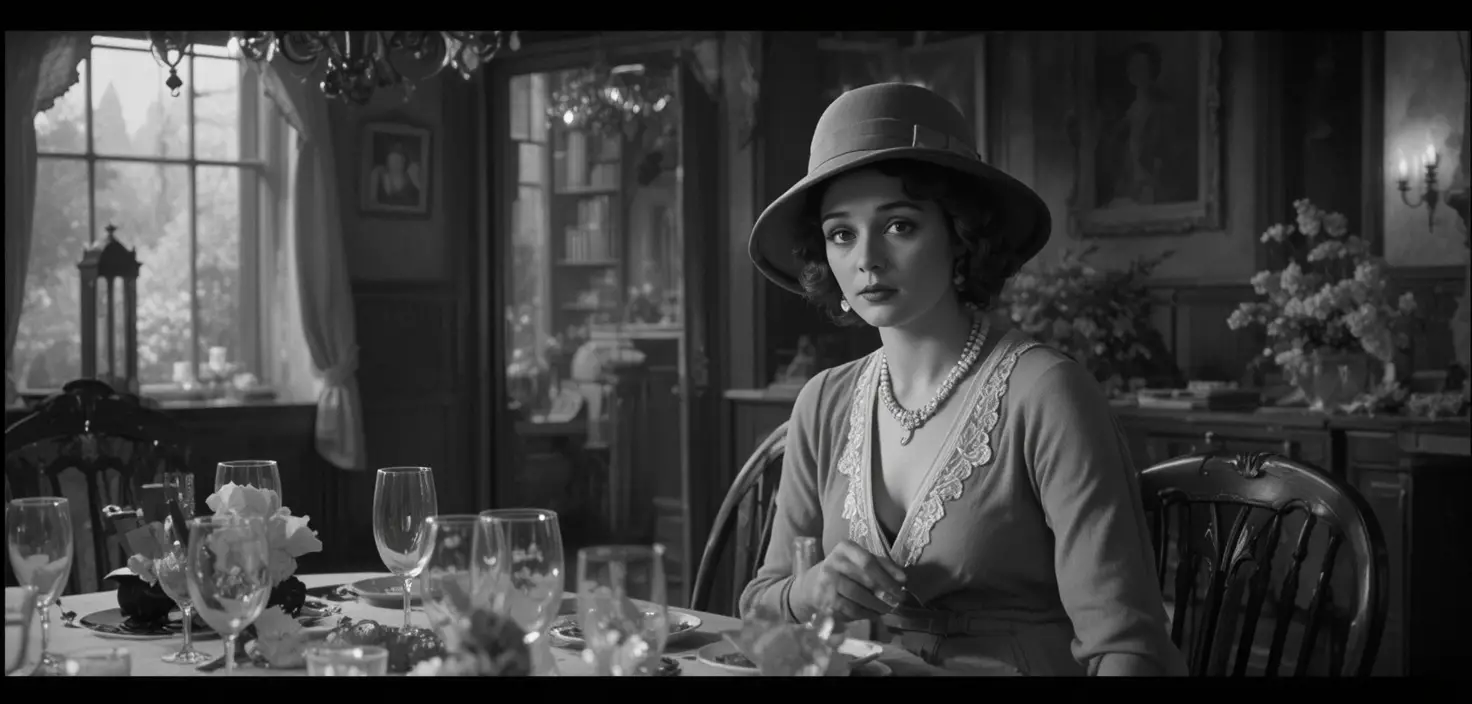Elegant woman at a 1925 country house party in England