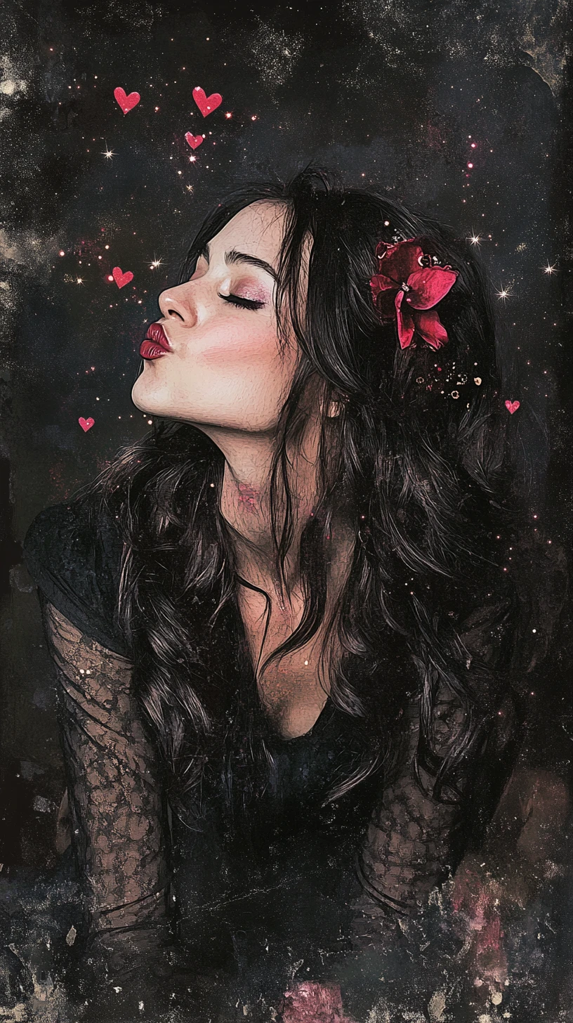 Romantic woman blowing a kiss in a starlit park