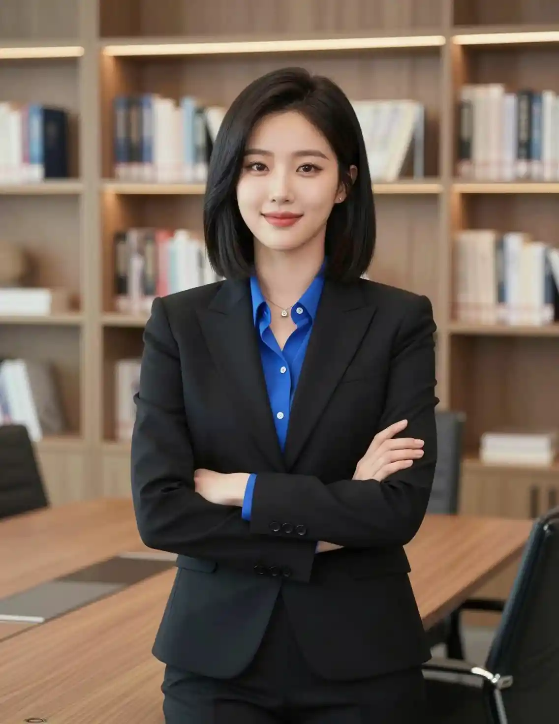 Confident Korean businesswoman in a modern conference room