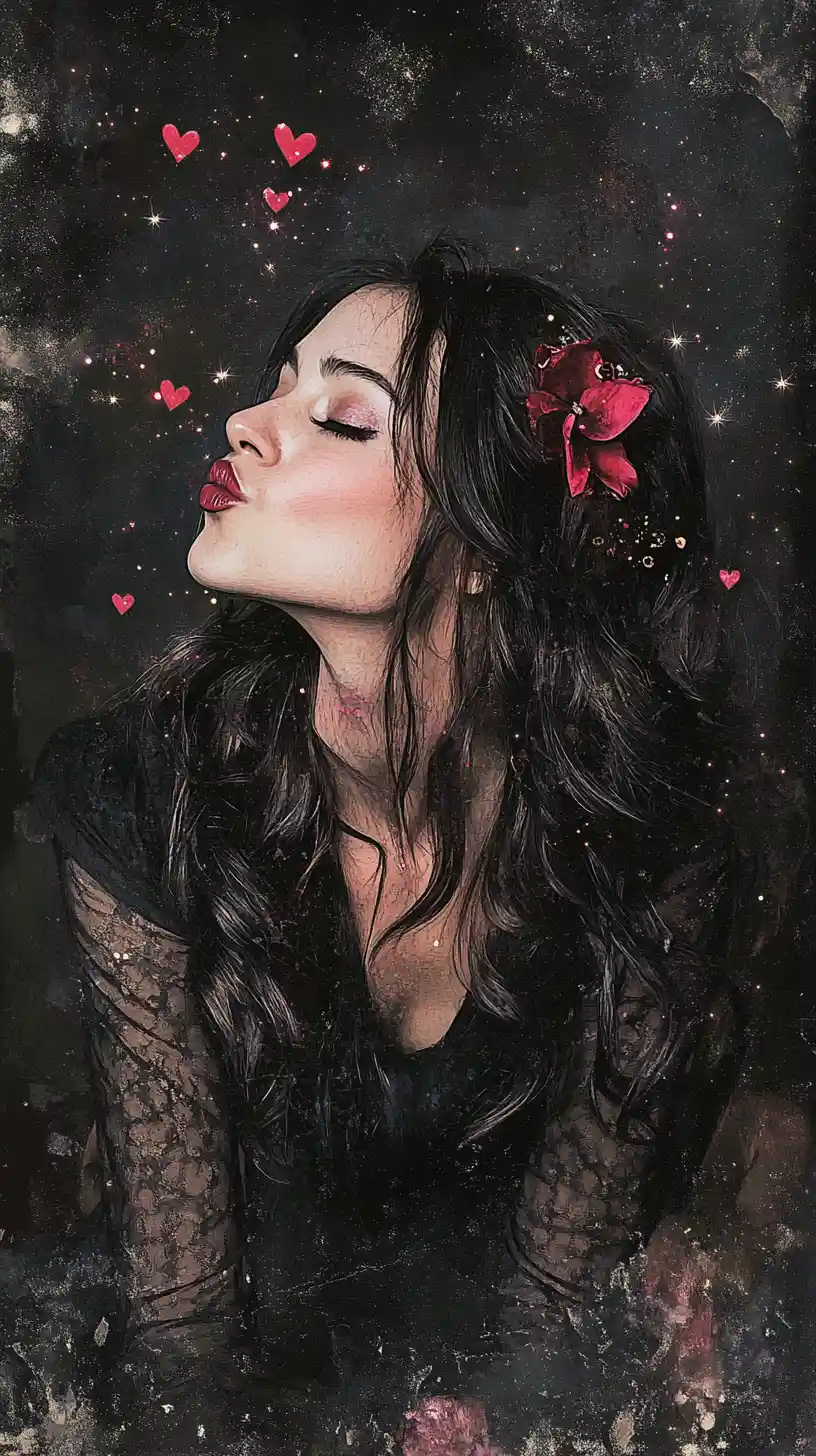 Romantic woman blowing a kiss in a starlit park