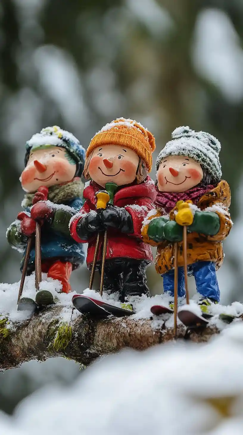 Pumuckl skiing happily down a snowy mountain slope