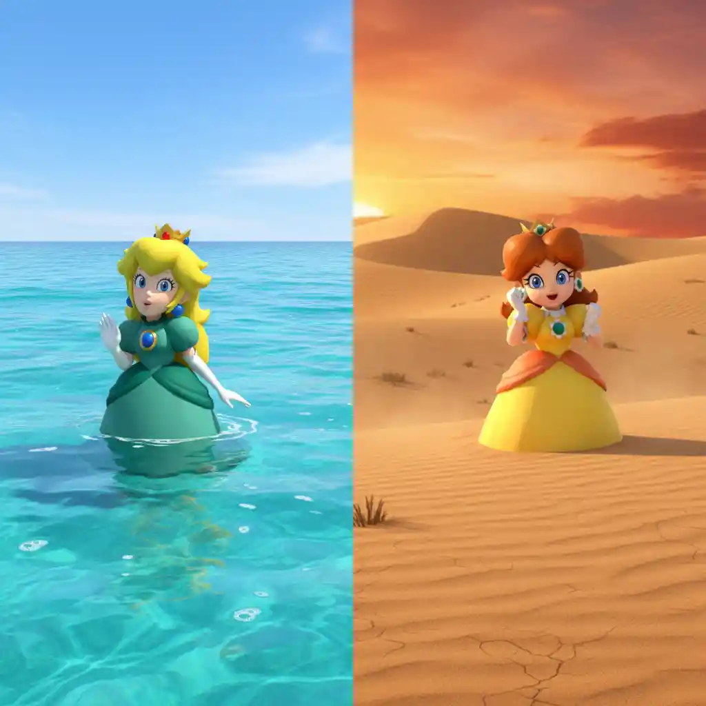 Princess sisters in split ocean and desert realms