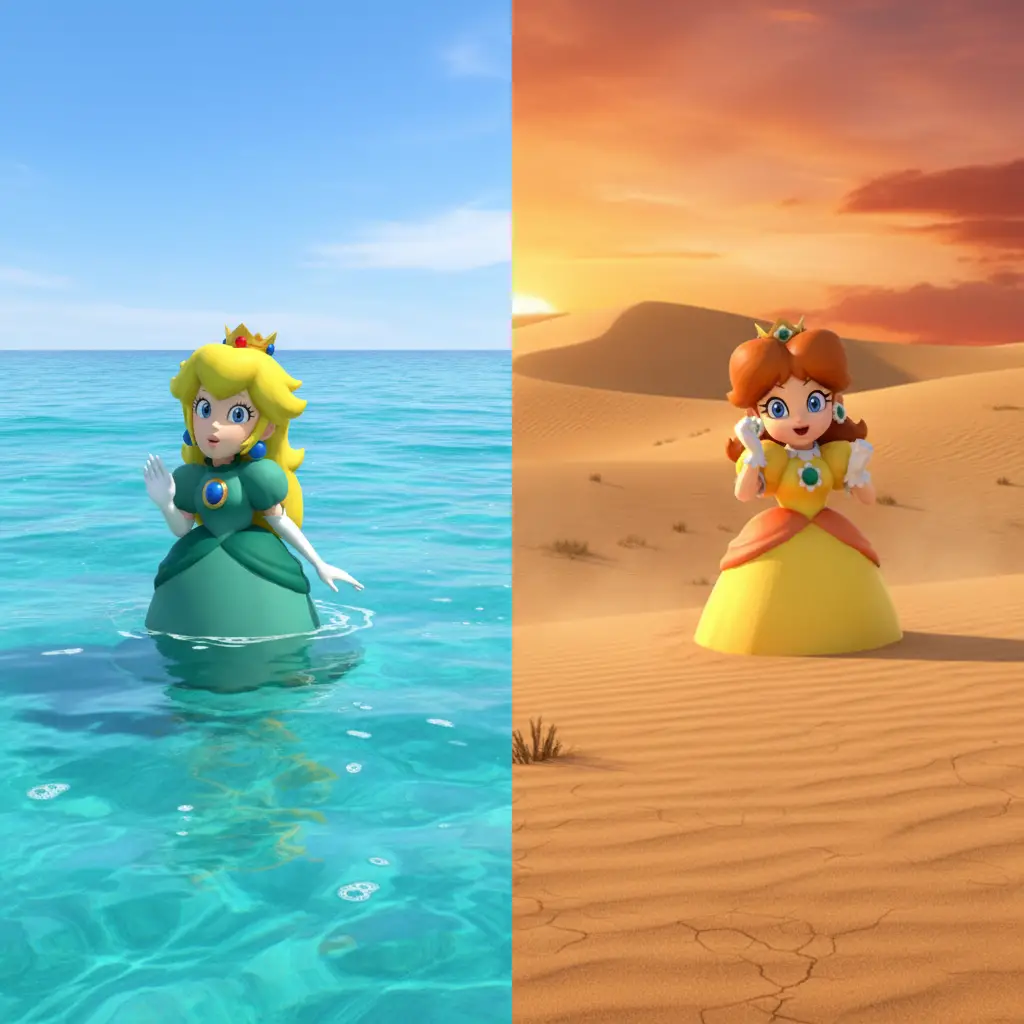 Princess sisters in split ocean and desert realms