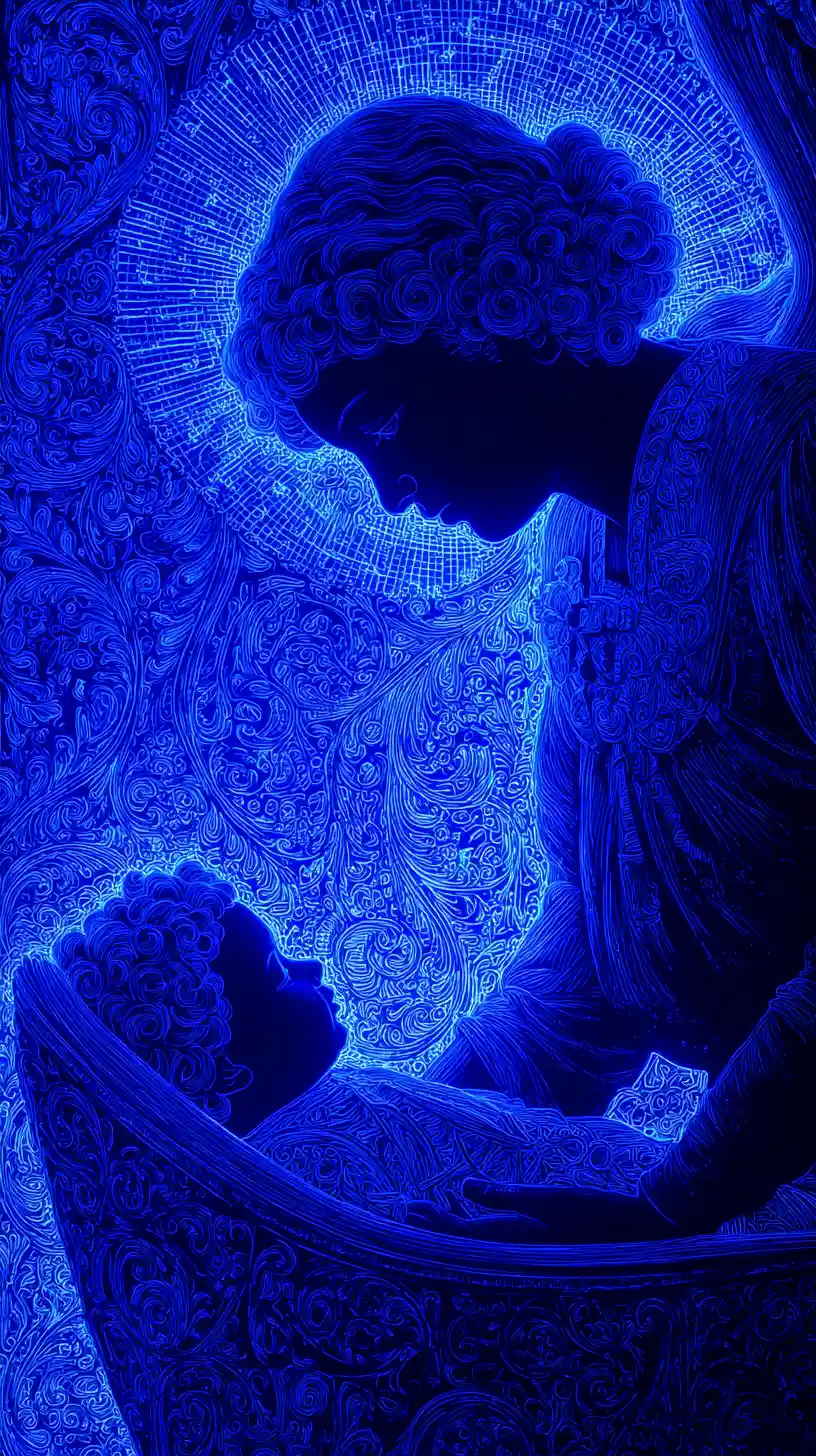 Guardian angel watching over a sleeping baby in fantasy nursery