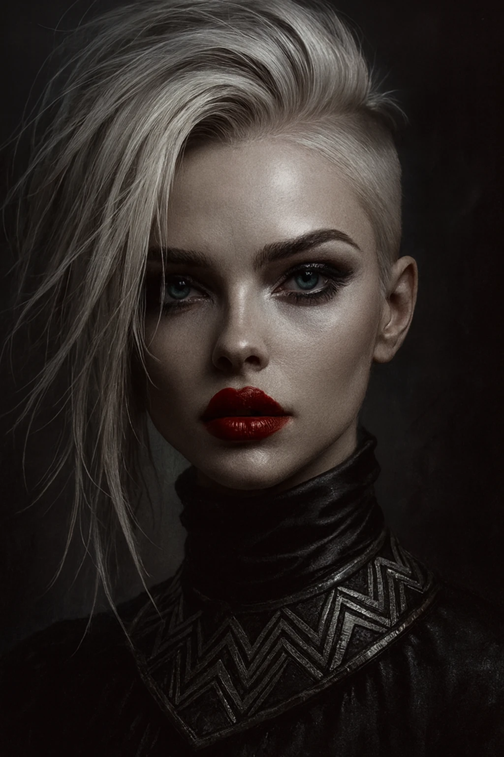 High-Fashion-Porträt einer Frau mit platinblondem Haar