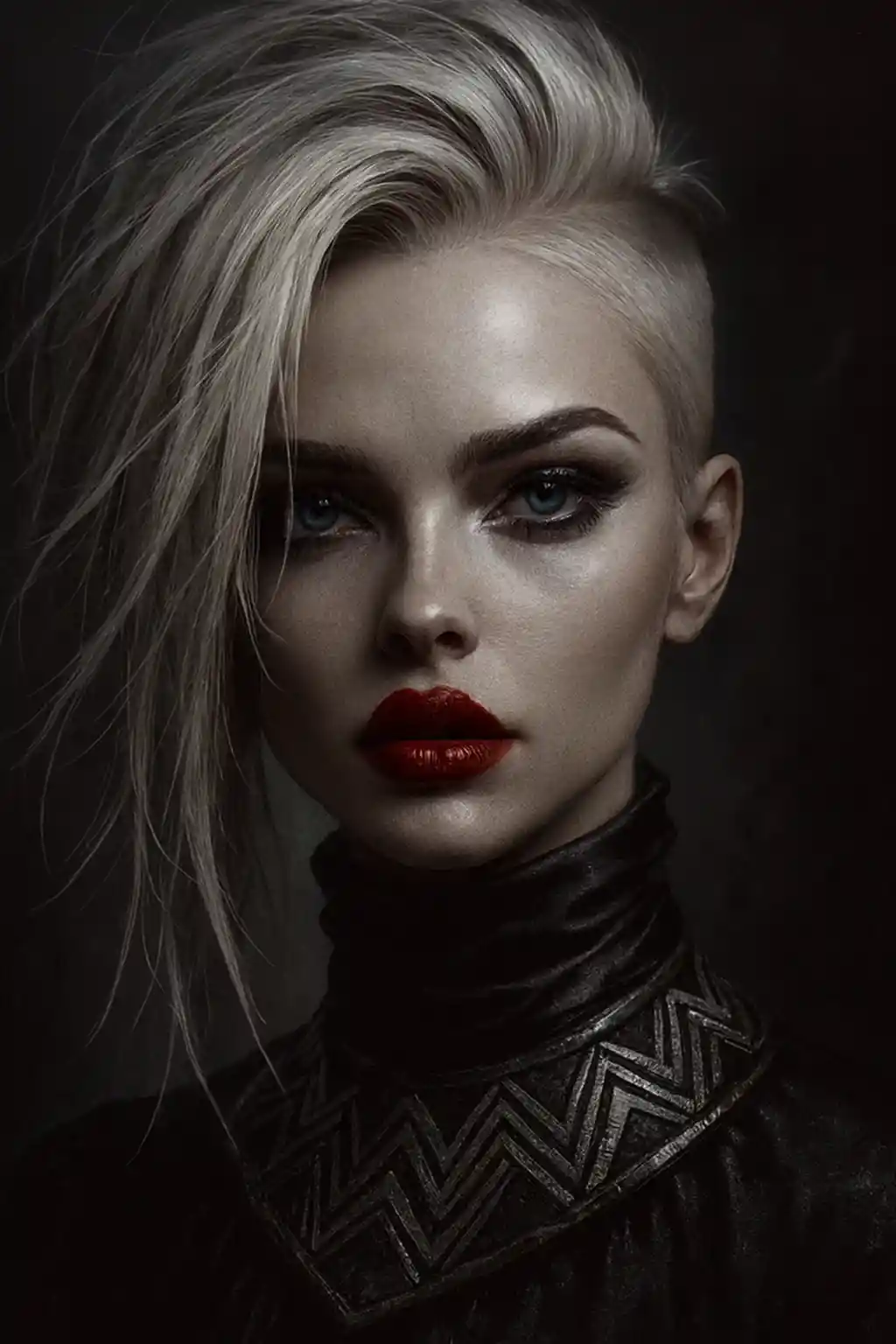 High-Fashion-Porträt einer Frau mit platinblondem Haar