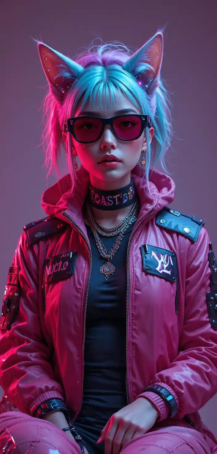 Gatti cartoon cyberpunk in un ritratto in studio neutro