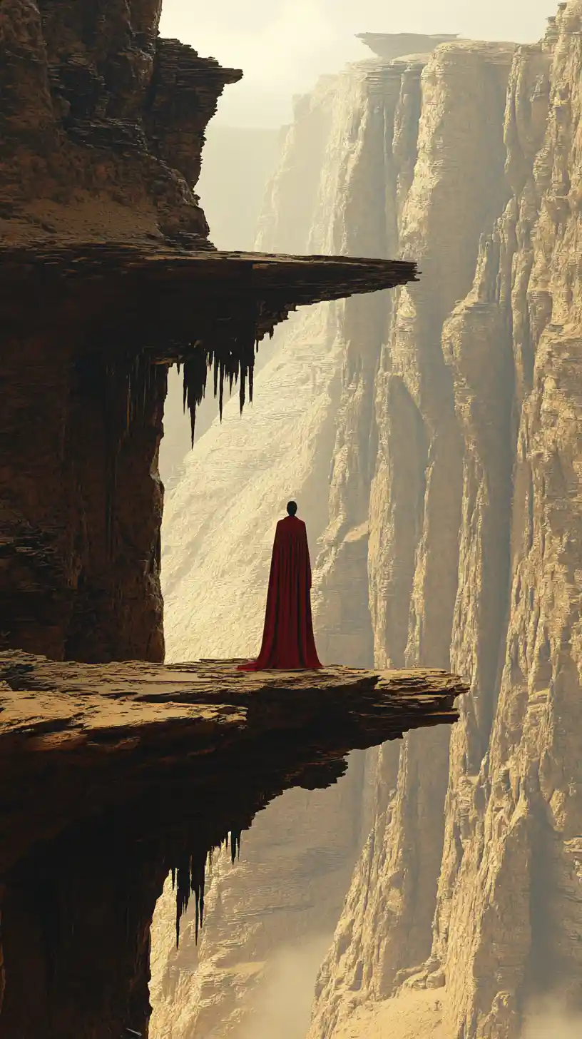 Solitary Woman Overlooking Alien Cliffs And Structures