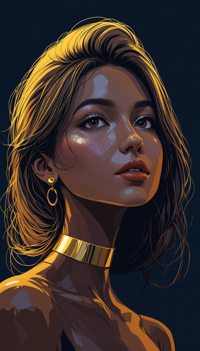 Minimalist portrait of a black woman with golden hair