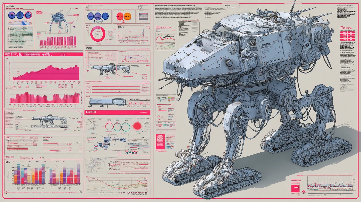 Futuristic Urban Warfare Mech On Heavy Treads Technical Cutaway