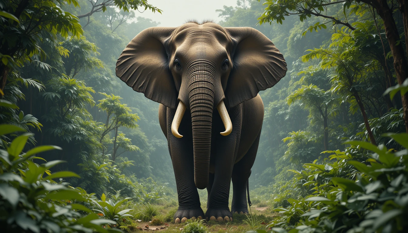 Éléphant majestueux se tenant fièrement dans une jungle luxuriante