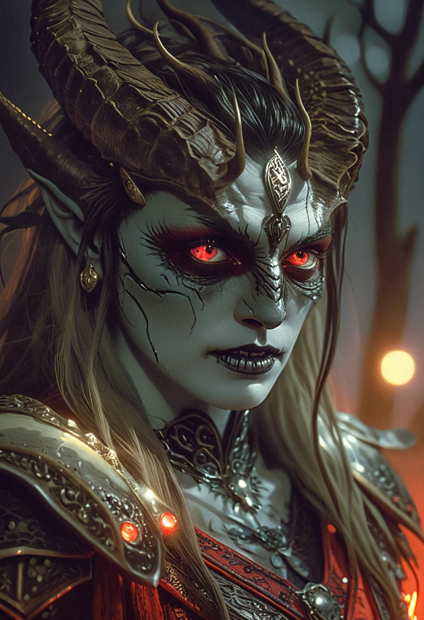 Grotesque antlered forest monster poised above the viewer
