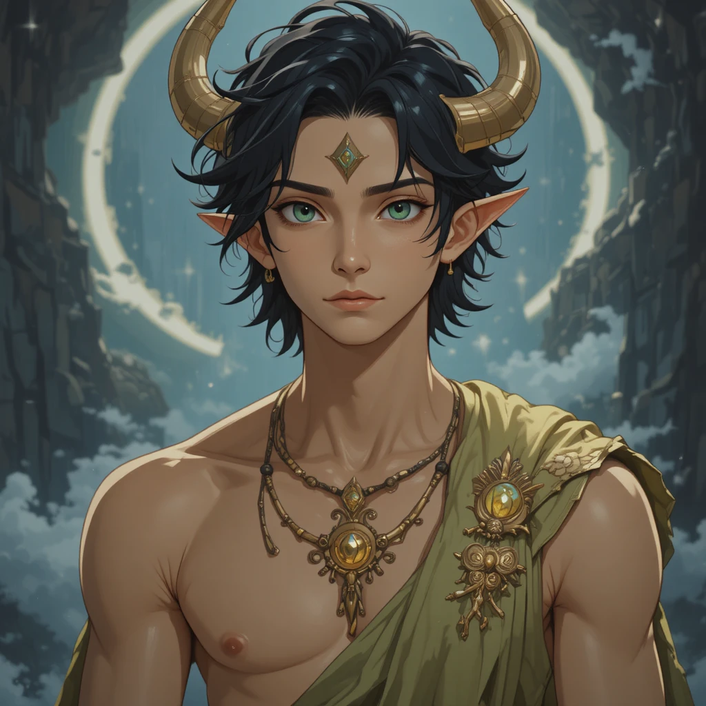 Giovane dio del sonno dagli occhi verdi in un mondo fantasy