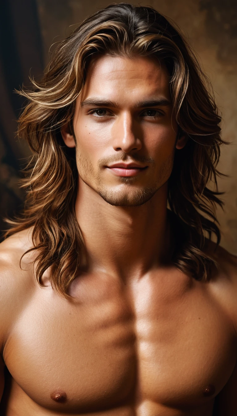 Young european warrior posing ready for ancient battle